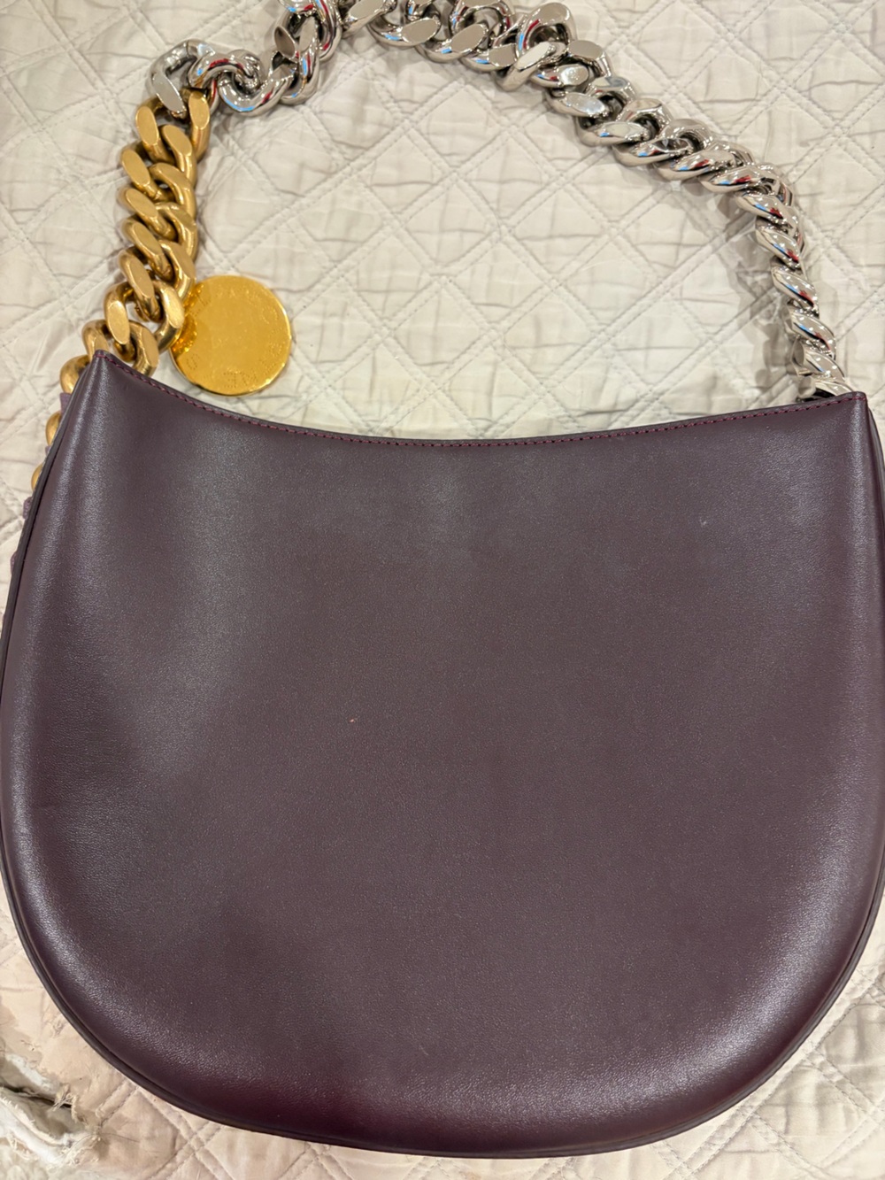 Stella McCartney Frayme Wine Burgundy Shoulder Bag with Chunky Two-Tone Chain - Picture 13 of 15